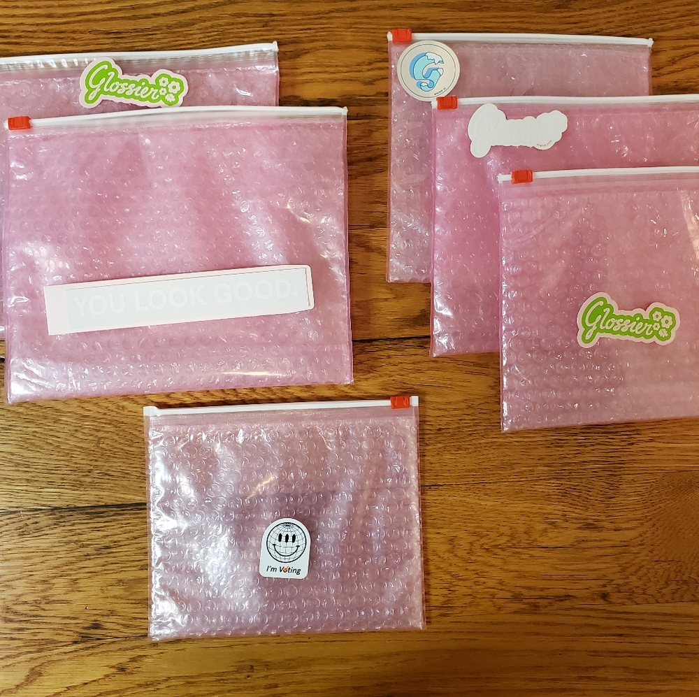 6 Glossier Pink Bubble Makeup Bags and Stickers